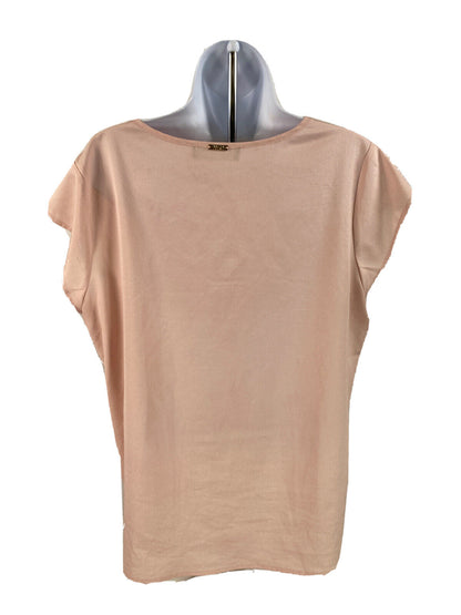 Ivanka Trump Women's Pink Sheer Short Sleeve V-Neck Blouse - L