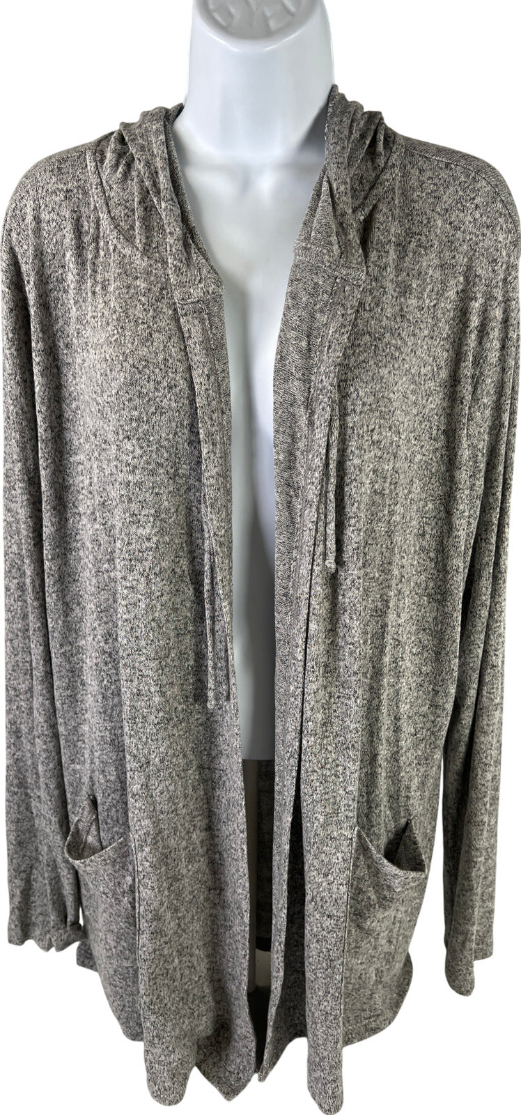 Lucky Brand Women’s Gray Open Front Long Hooded Cardigan Sweater - L