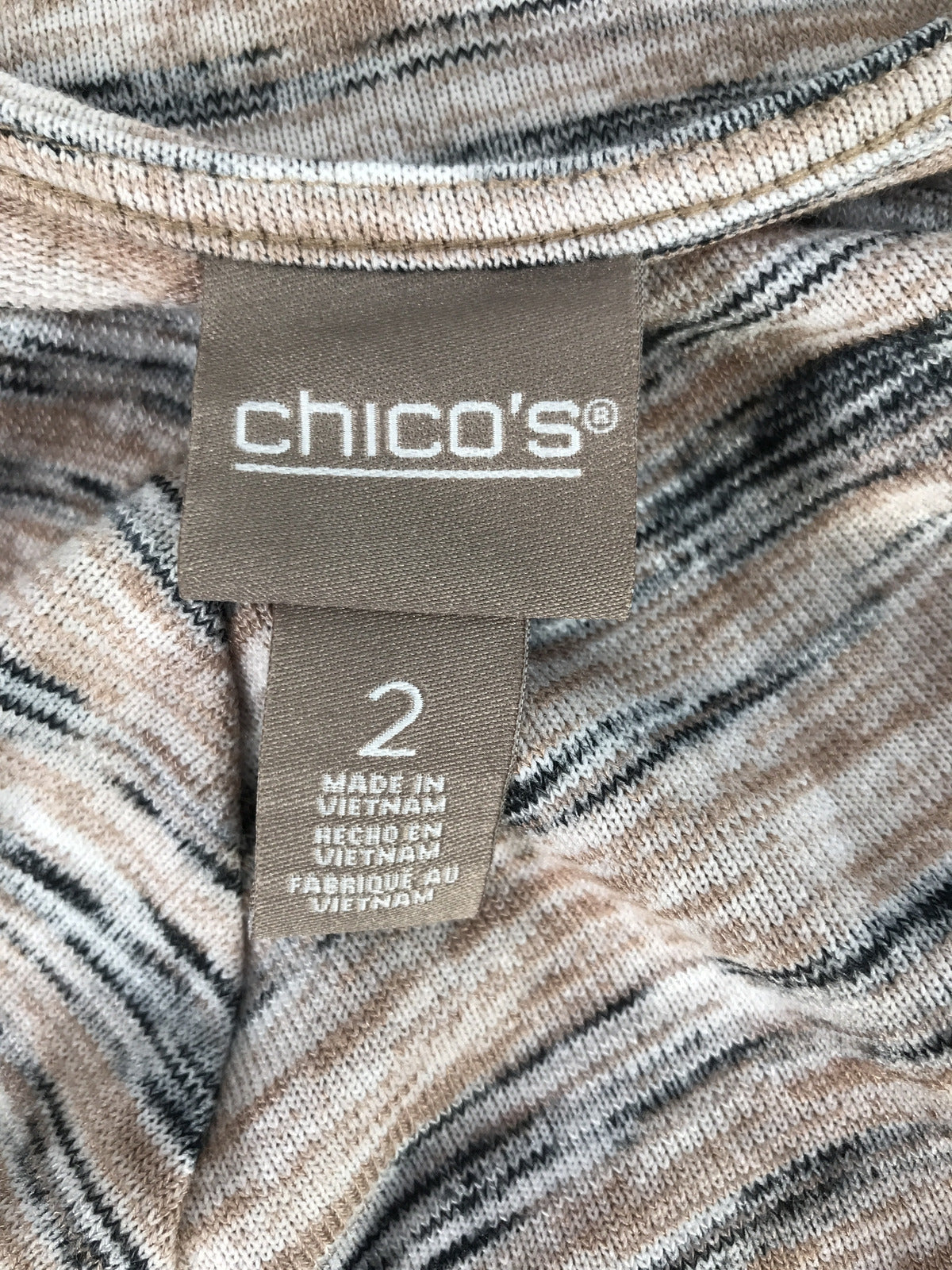 Chico’s Women’s Brown/Black Spacedye Tie Front Long Sleeve Shirt - 2/US L