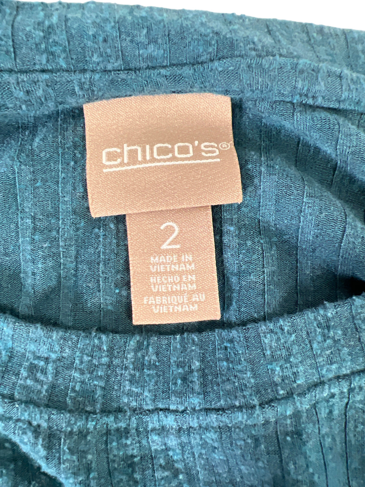 Chico’s Women’s Blue 3/4 Button Accent Sleeve Ribbed Shirt - 2/US L