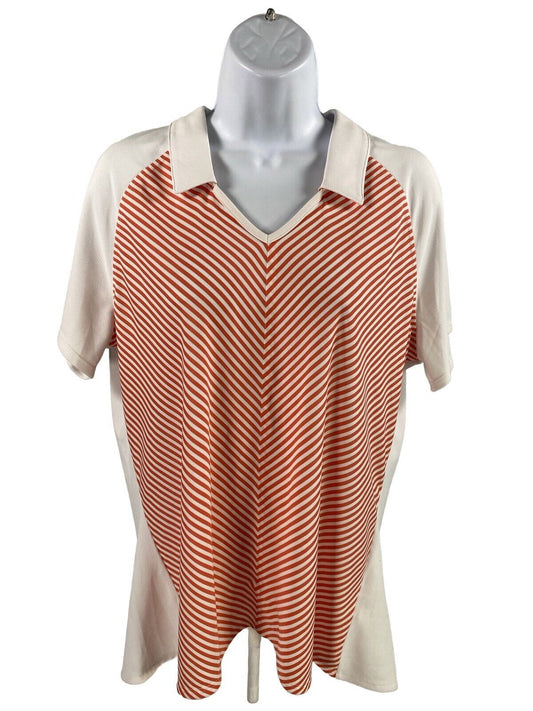 NEW Adidas Women's White/Orange Striped Climachill Short Sleeve Polo - XL