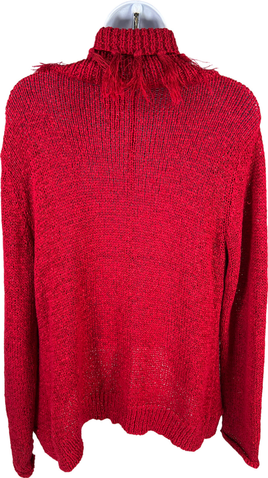 Chico’s Women’s Red Open Knit Fringe Accent Cardigan Sweater - 1/US M