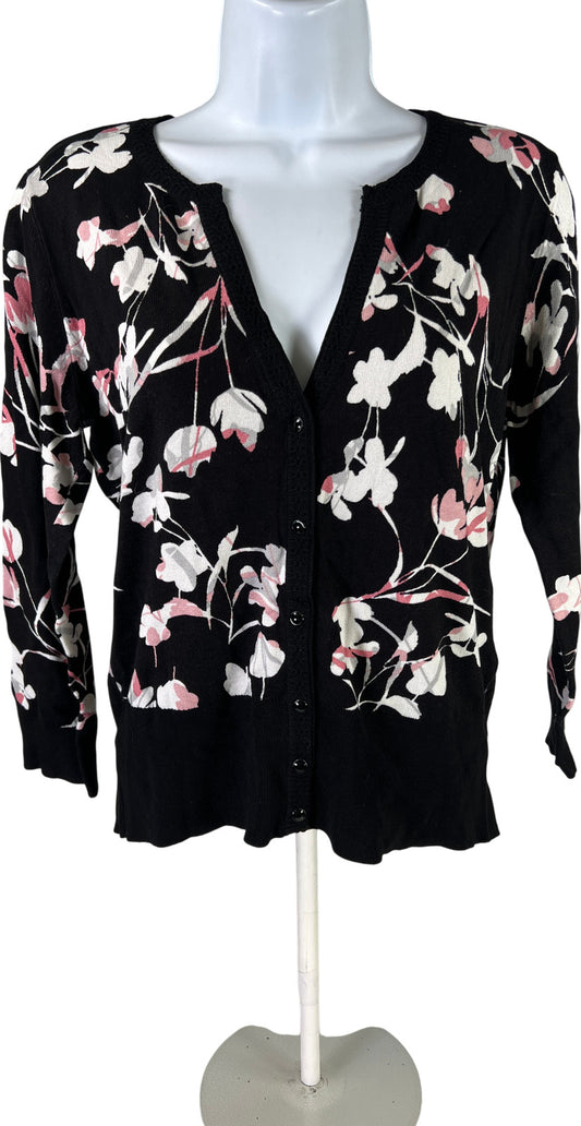 NEW White House Black Market Women’s Black Floral Button Up Cardigan - M