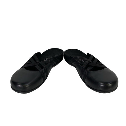 Vionic Women's Black Leather Criss Cross Slip On Comfort Mules - 8