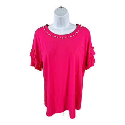 NEW Baku Women’s Pink Beaded Trim Ruffle Sleeve Shirt - L