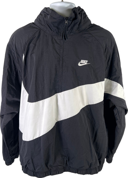 Nike Men’s Black Big Swoosh Anorak 1/2 Zip Packable Hood Jacket - L