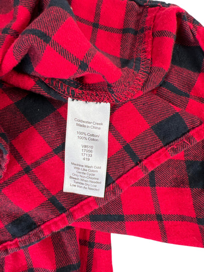 Coldwater Creek Women’s Red Buffalo Plaid 1/2 Button Up Flannel Shirt - Petite M