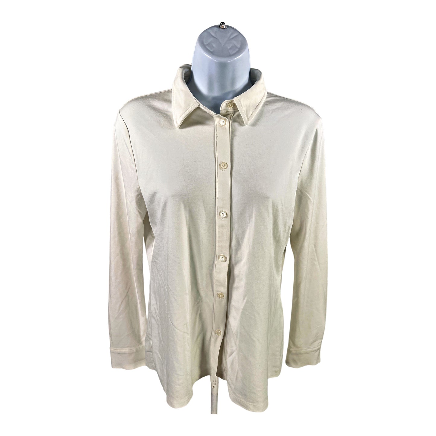 Ann Taylor Women’s Ivory/White Long Sleeve Button Up Shirt -  Petite