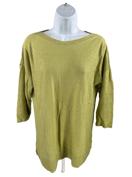 J. Jill Women's Green 3/4 Sleeve Linen Blend Thin Knit Top - M