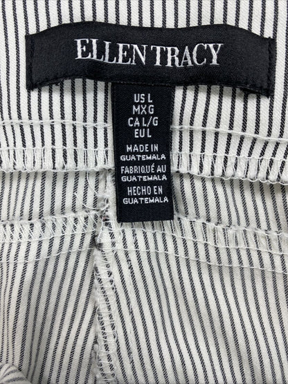 Ellen Tracy Women's White Striped Pull On Slim Fit Pants - L