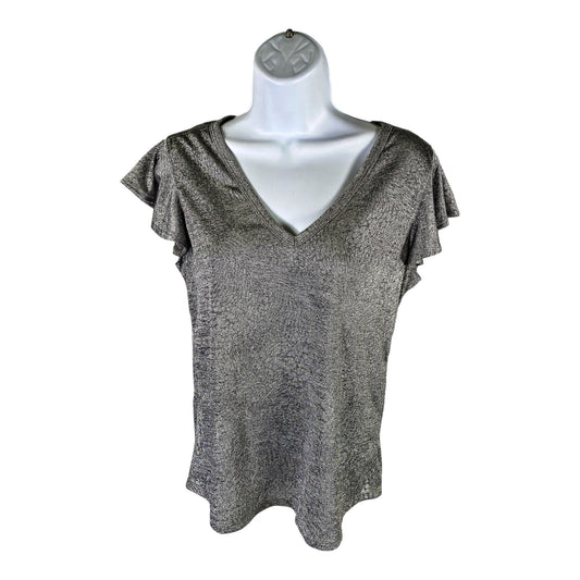 White House Black Market Women’s Gray Metallic Short Sleeve T-Shirt - S