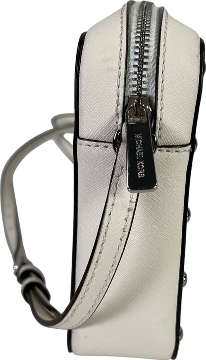 Michael Kors Women’s White Sandrine Studded Leather Zip Close Crossbody Purse