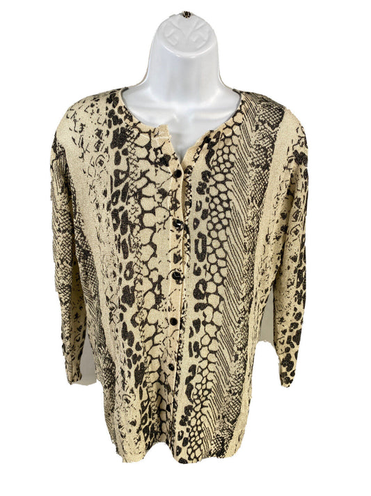 NEW Joseph A. Women's Beige/Black Metallic Animal Print Cardigan Sz M