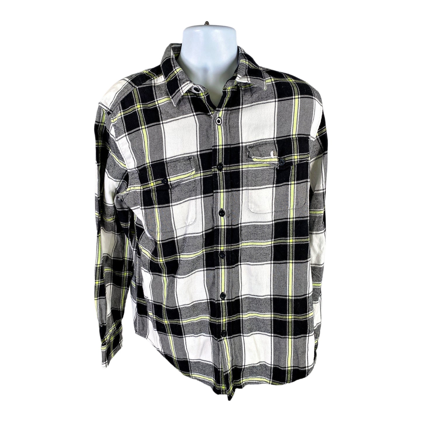 NEW American Eagle Men’s Black/Green Plaid Classic Fit Flannel Shirt - L