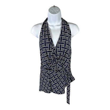 White House Black Market Women’s Blue Geometric Halter Top - S