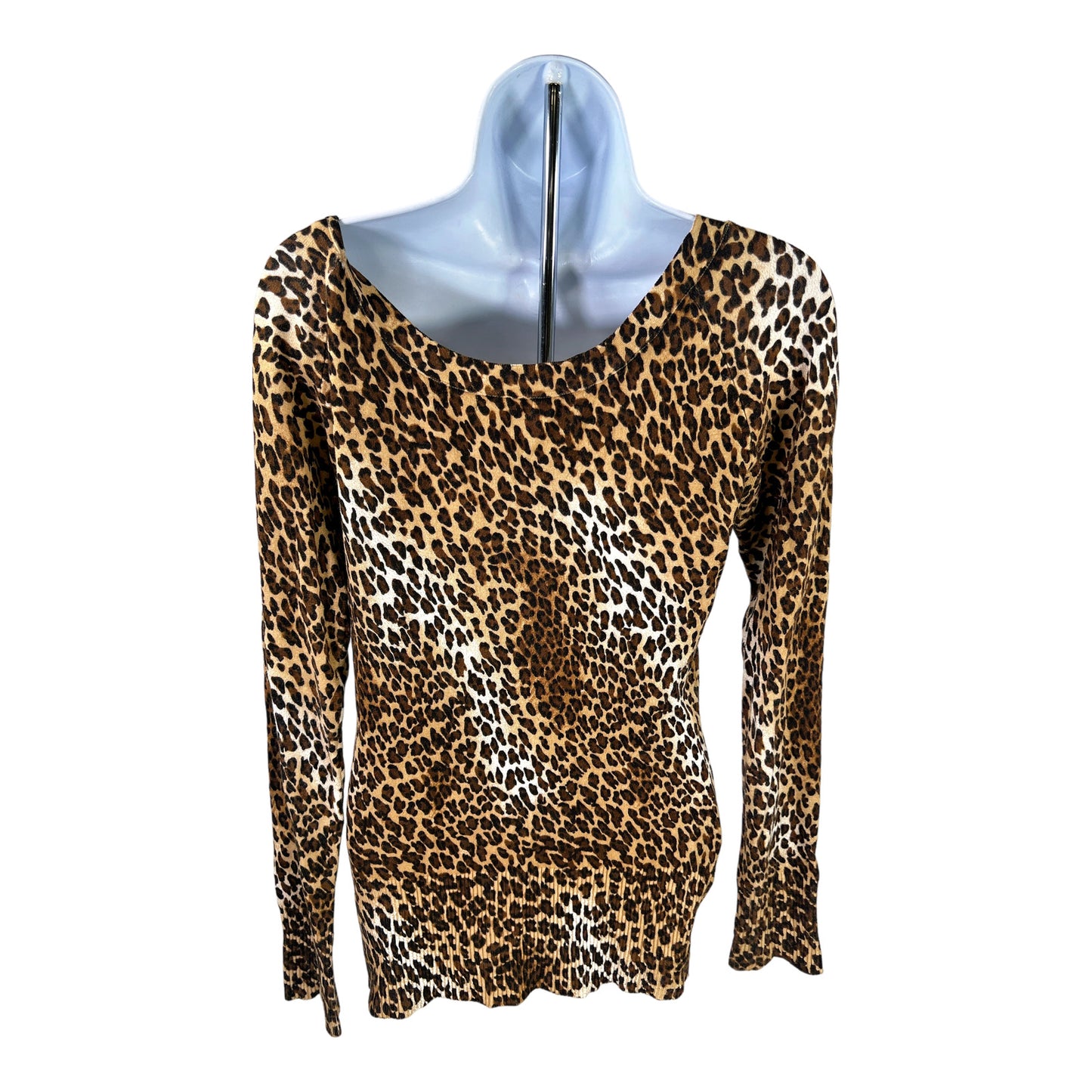 Cache Women’s Brown Animal Print Beaded Front Long Sleeve Shirt - S