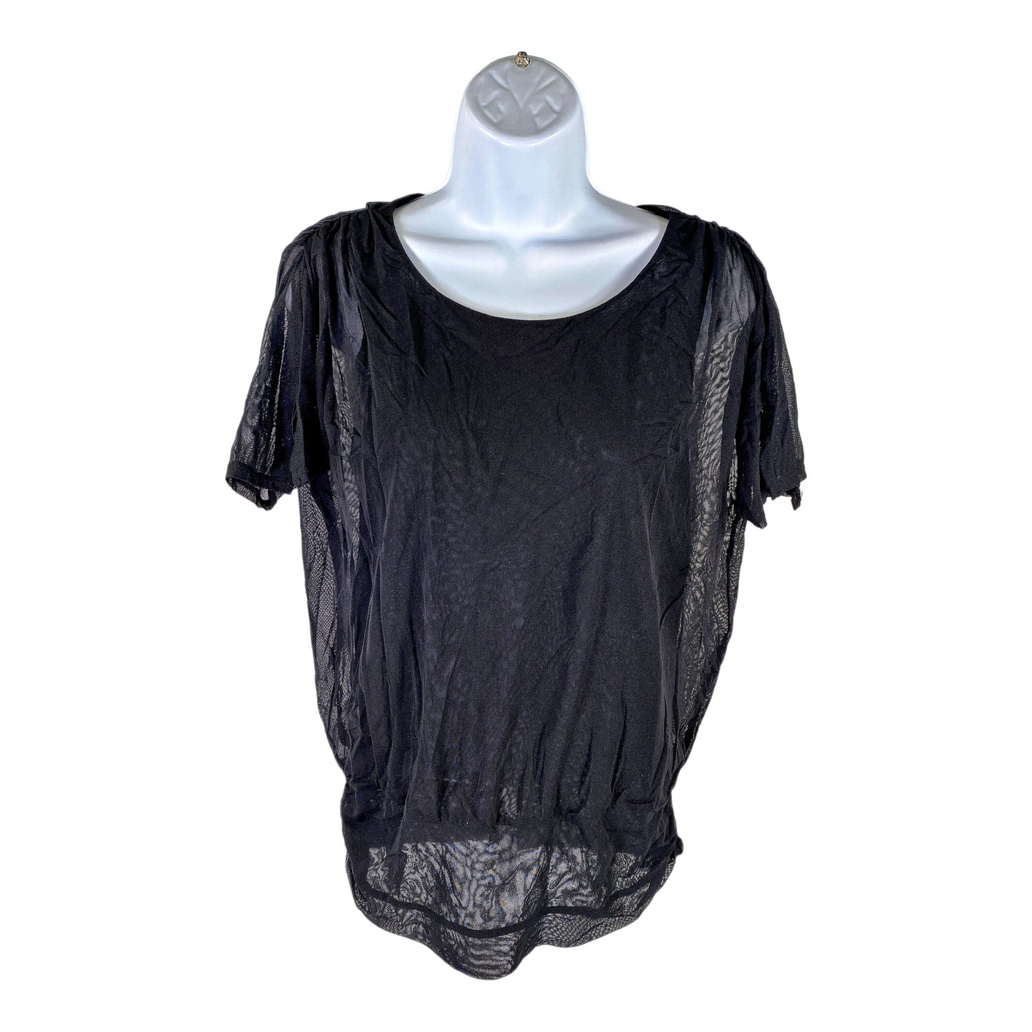 Chico’s Women’s Black Short Slit Sleeve Sheer Mesh Top - 1/US M