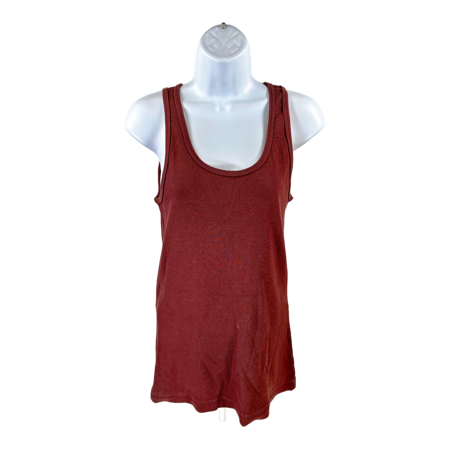 American Giant Women’s Brown/Red Ribbed Short Sleeve Tank Top - L