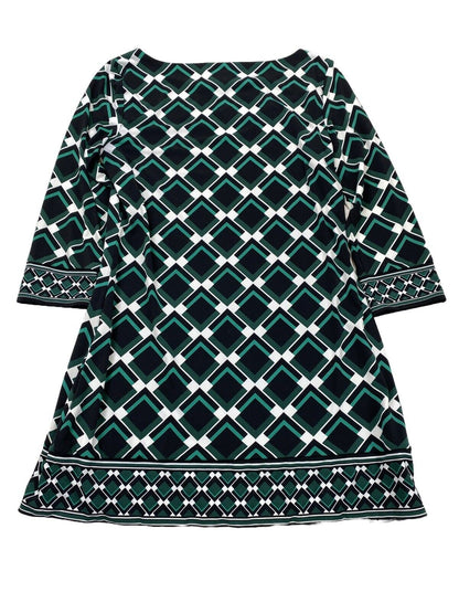 White House Black Market Women's Black/Green 3/4 Sleeve Shift Dress - S