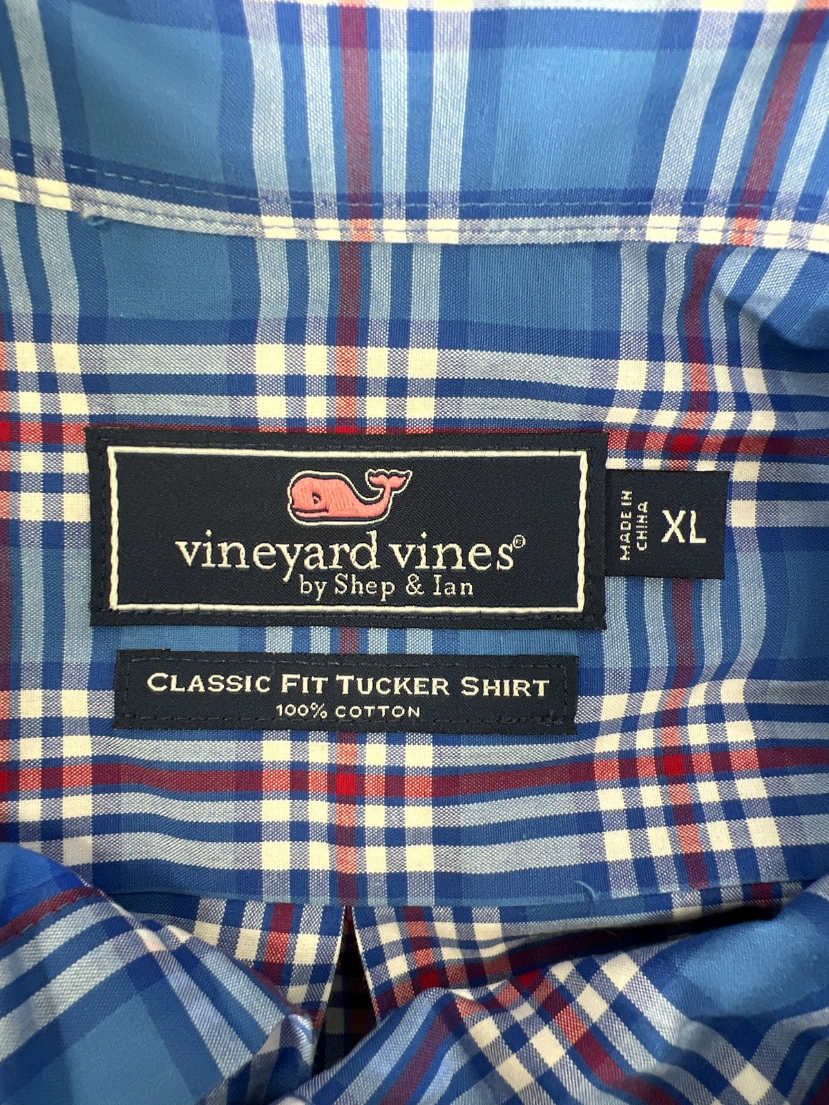 Vineyard Vines Men’s Blue Plaid Classic Fit Tucker Button Up Shirt - XL