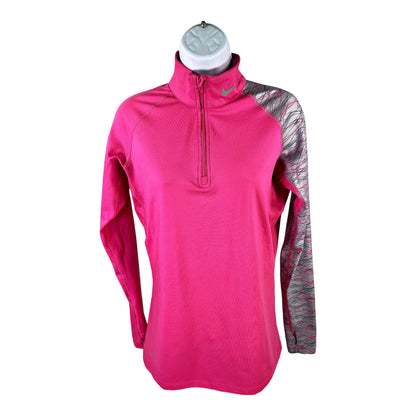 Nike Women’s Pink Pro Combat Dri-Fit 1/4 Zip Fitted Athletic Top - M