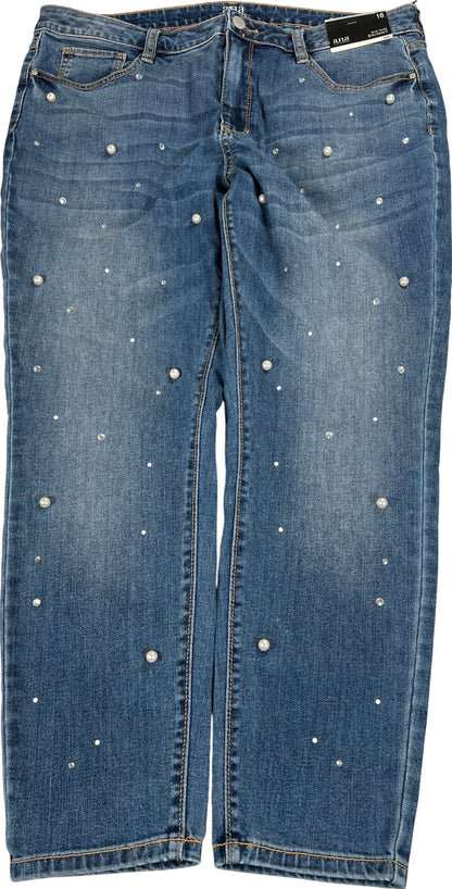 NEW ANA Women’s Medium Wash Studded Mid Rise Skinny Jeans - 16