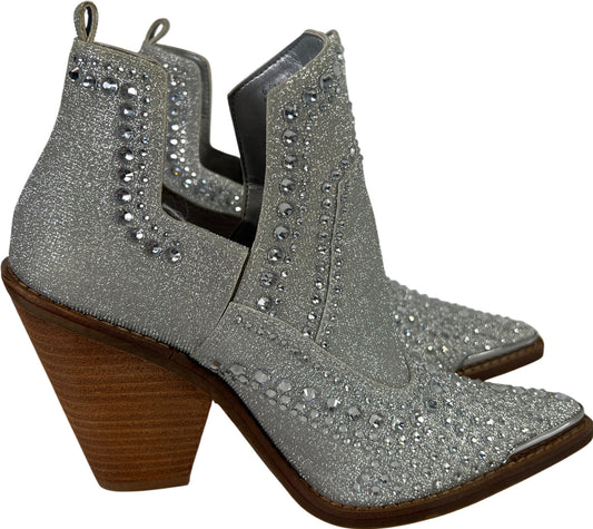 Gianni Bini Women’s Silver Rhinestone Block Heel Booties - 6.5 M