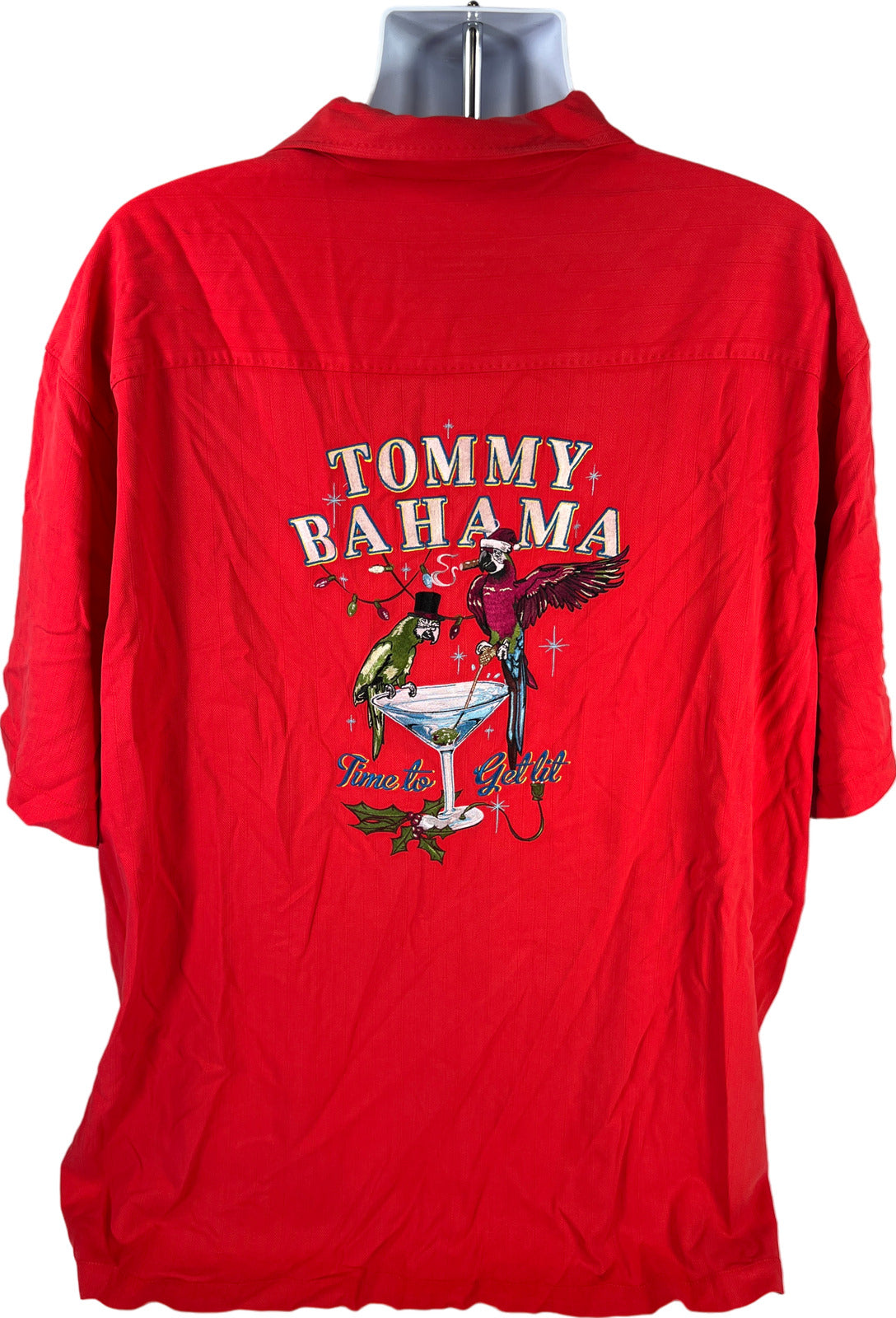 Tommy Bahama Men’s Red Silk Time To Get Lit Holiday Button Up Shirt - 3XB