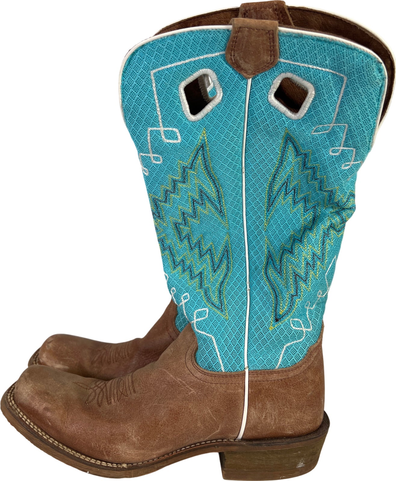 Nocona Women’s Blue Embroidered Fabric & Leather Cowgirl Western Boots - 9