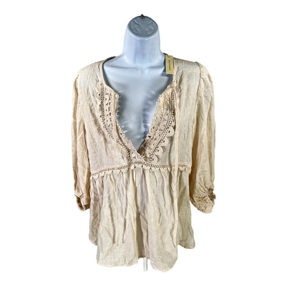 NEW Max Studio Women’s Beige/Cream 3/4 Sleeve Boho Blouse - S