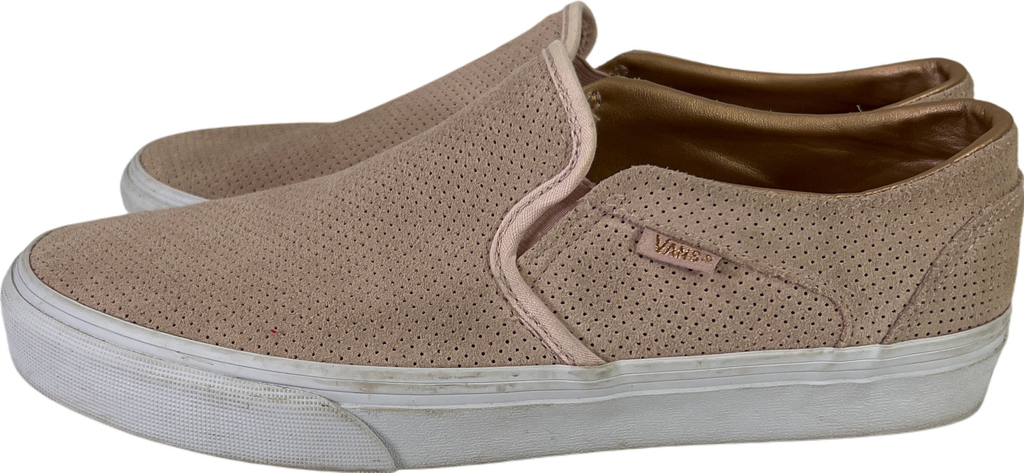 Vans Women’s Light Pink/Beige Suede Perforated Asher Slip On Loafers - 10