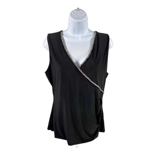 White House Black Market Women’s Black Beaded Accent Sleeveless Blouse -L