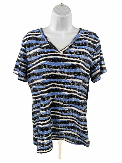 NEW Rafaella Sport Women's Blue Short Sleeve V-Neck T-Shirt - L