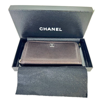 Chanel Brown Caviar Leather Zip Around Continental Wallet