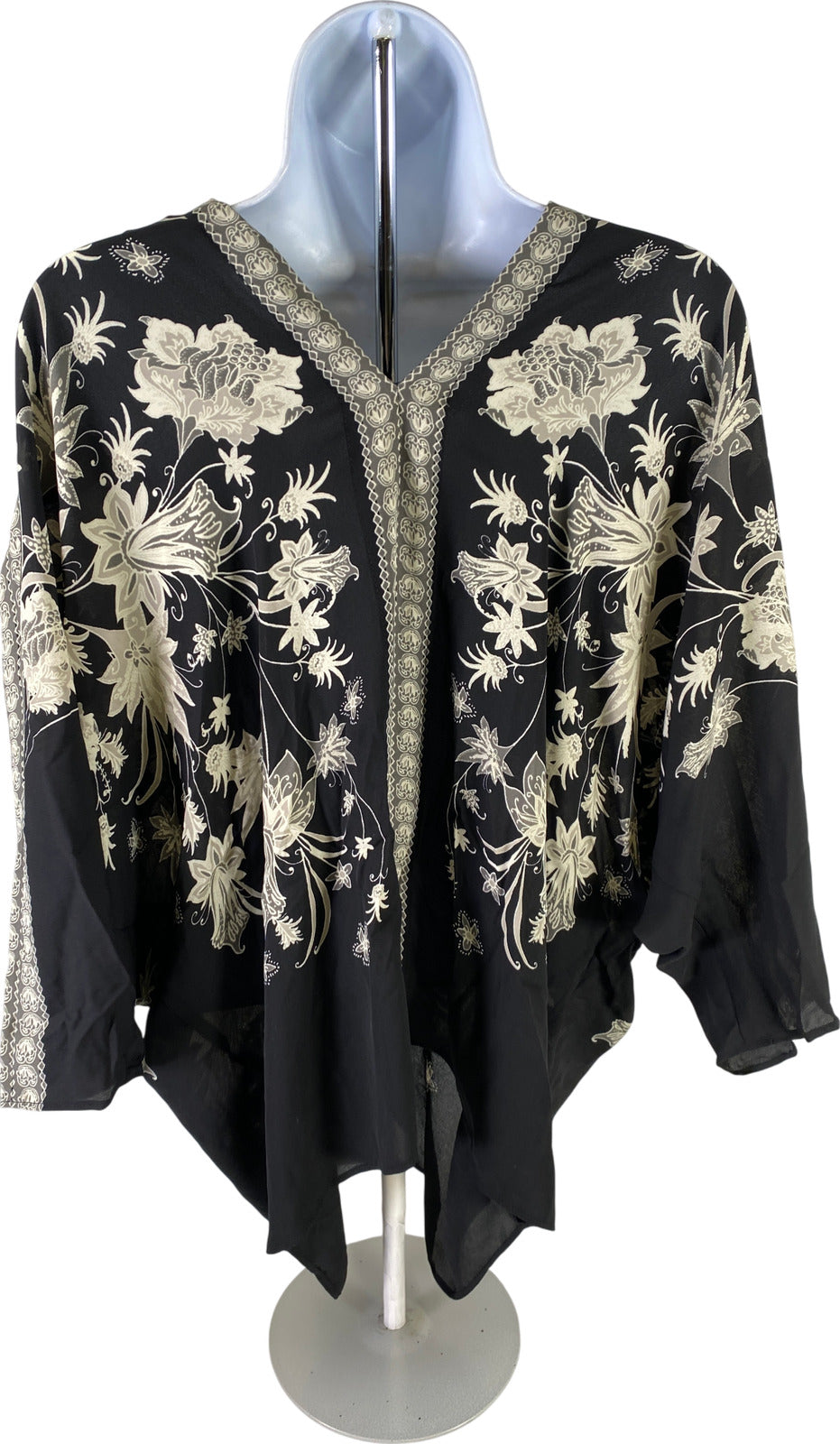 NEW Rose plus Olive Women’s Black Floral Semi-Sheer 1/2 Sleeve Blouse = M