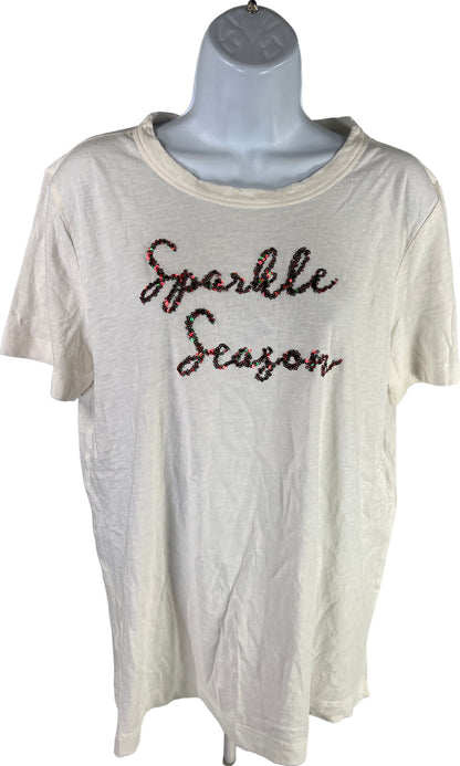 NEW LOFT Women’s White Red/Green Sequin Sparkle Season Short Sleeve T-Shirt - L