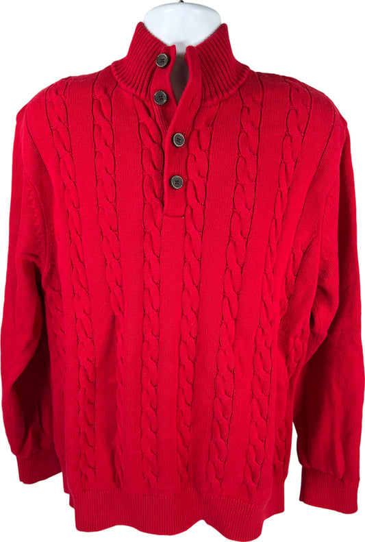 Nautica Men’s Red Cable Knit Henley Button Holiday Sweater - XL