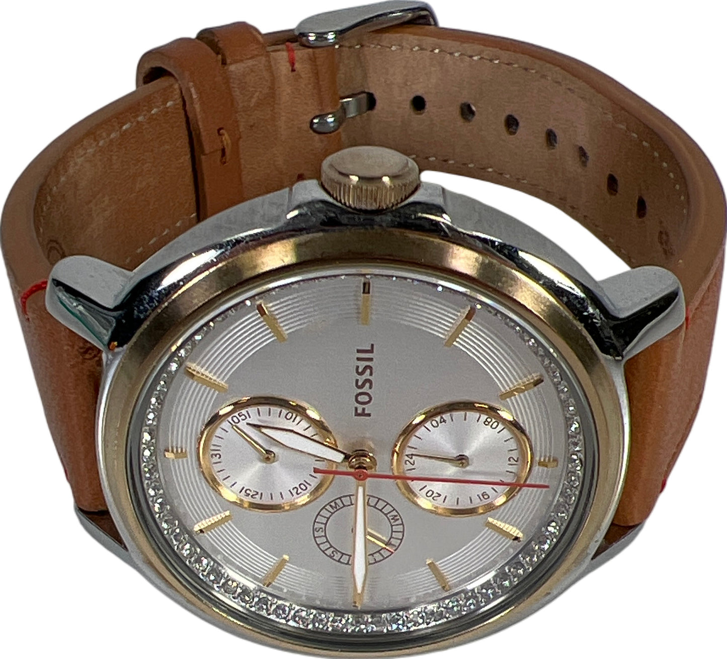 Fossil Women’s Brown Chelsea Leather Band Two Tone Analog Watch