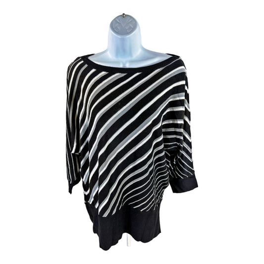 White House Black Market Women’s Black/White 3/4 Sleeve Thin Knit Shirt - L