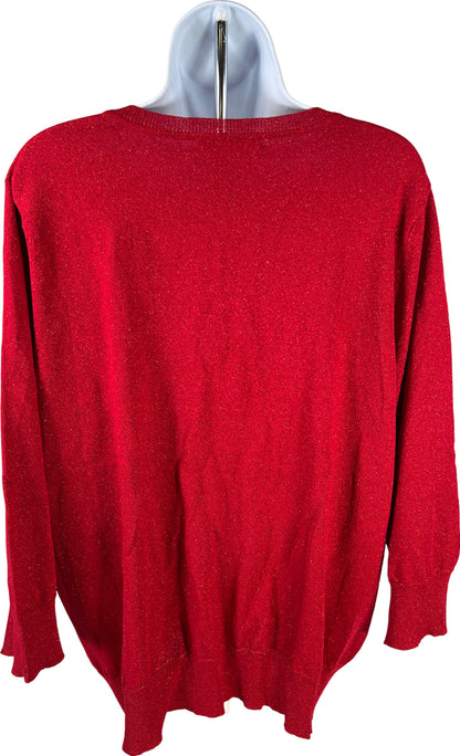 NEW Cable and Gauge Women’s Red Metallic 3/4 Sleeve Cardigan Sweater - Plus 1X