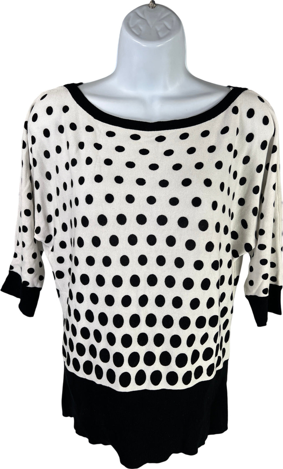 White House Black Market Women’s White Polka Dot 3/4 Sleeve Sweater - M