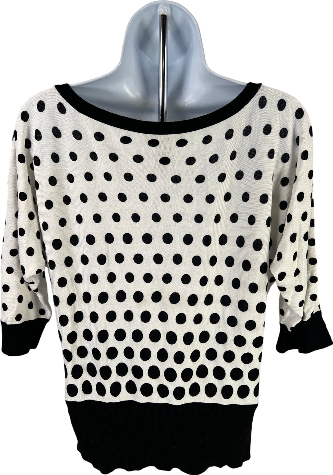 White House Black Market Women’s White Polka Dot 3/4 Sleeve Sweater - M