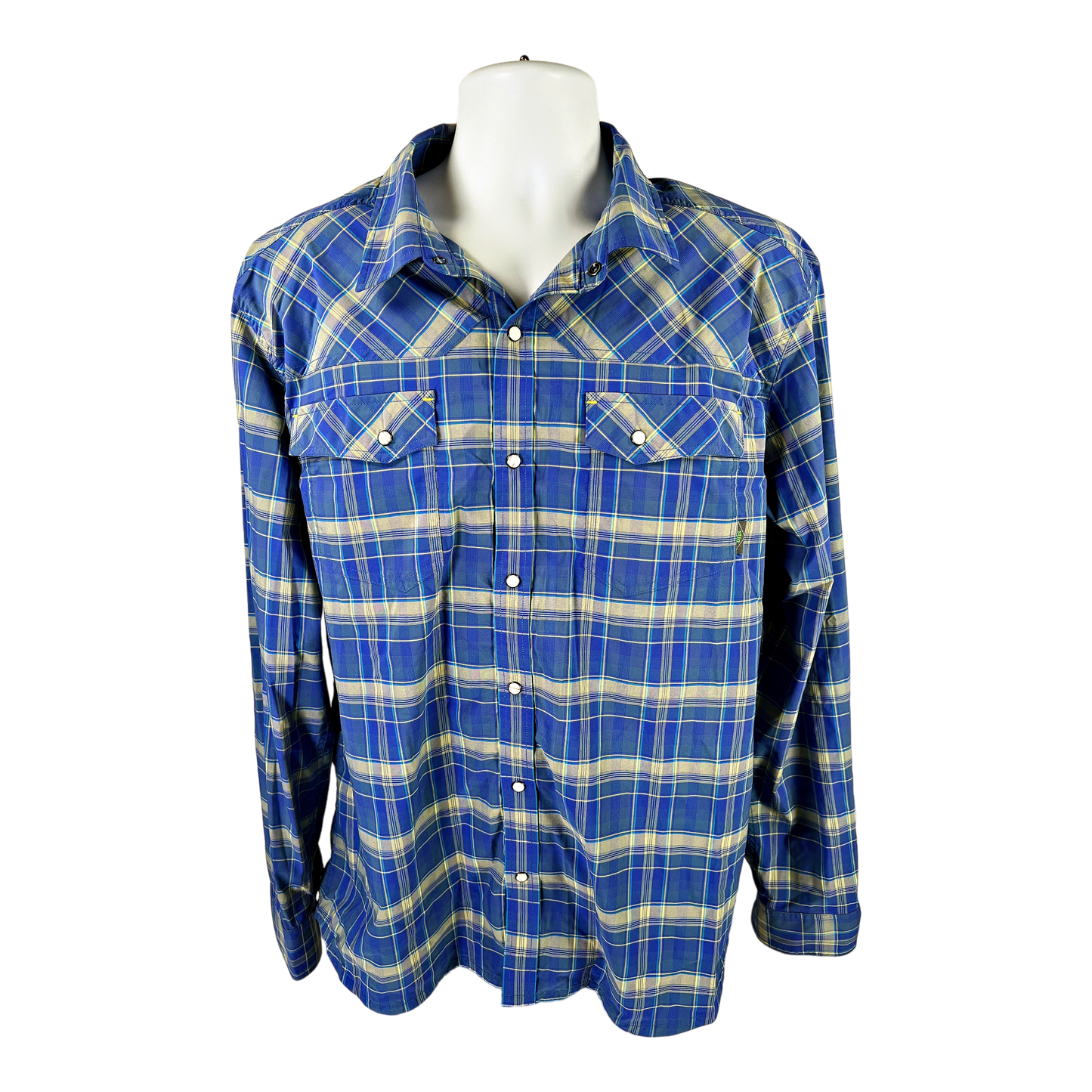 Stio Men’s Blue Plaid Snap Button Nylon Blend Shirt - XL