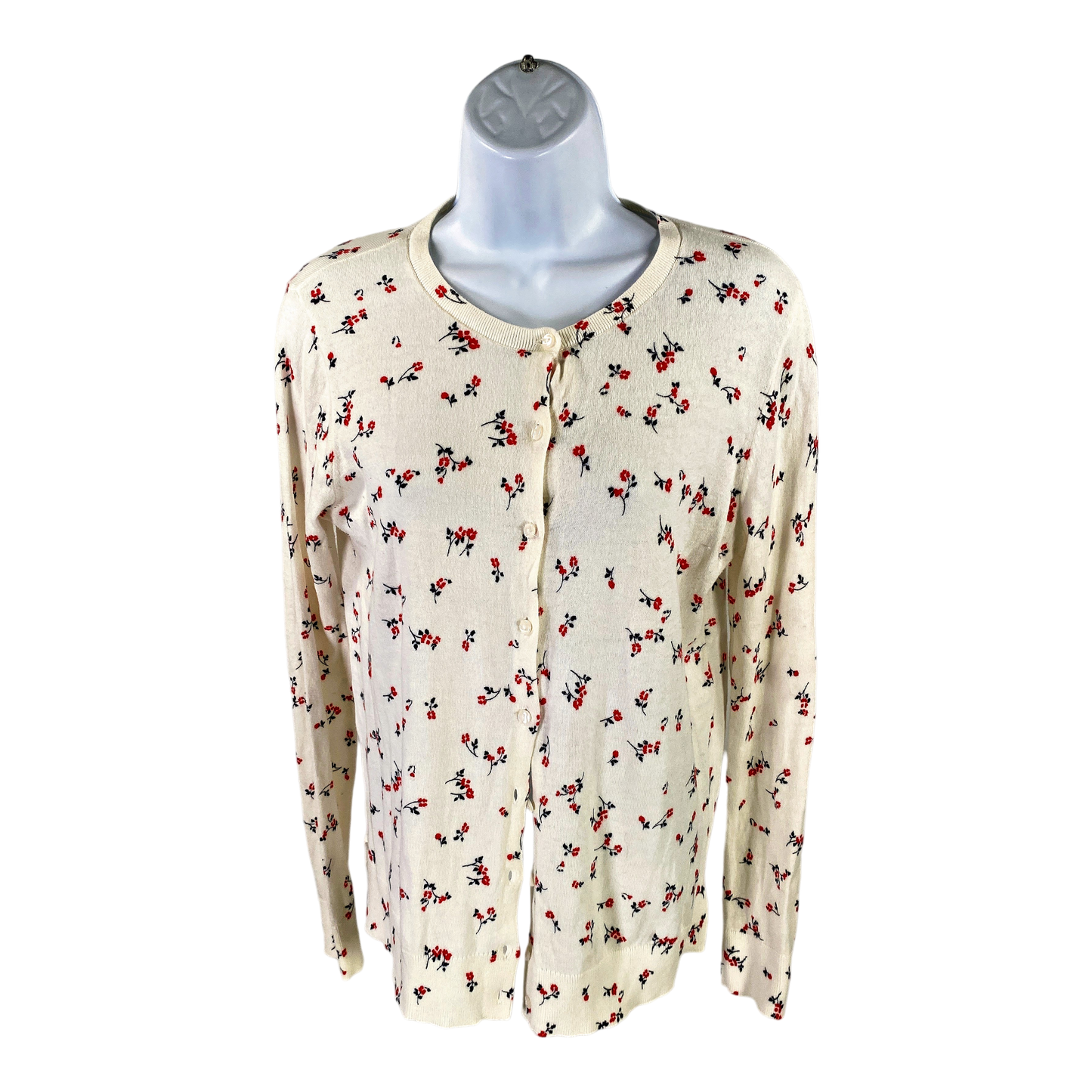 LOFT Women’s White Floral Long Sleeve Thin Knit Button Up Cardigan - M