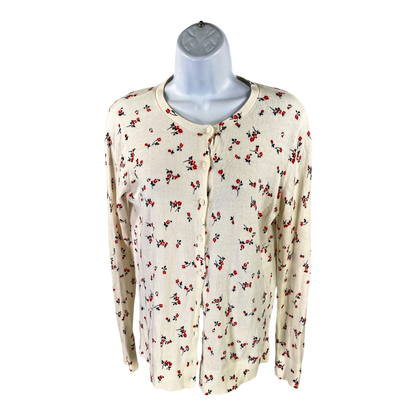 LOFT Women’s White Floral Long Sleeve Thin Knit Button Up Cardigan - M