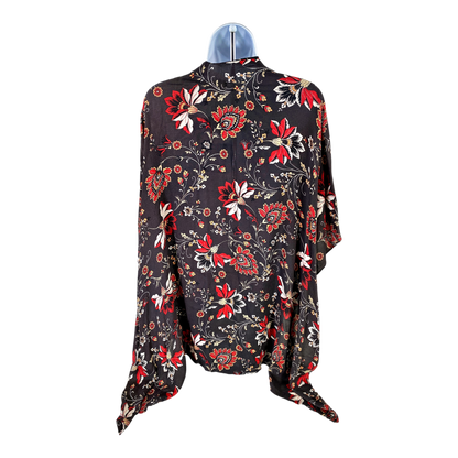 LOFT Women’s Gray/Red Floral Short Sleeve Open Kimono Shirt - One Size